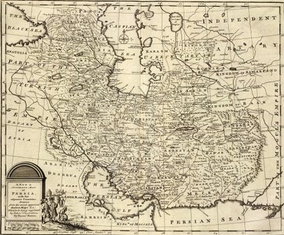 Nuova e accurata mappa della Persia, con i paesi adiacenti. da Emanuel Bowen